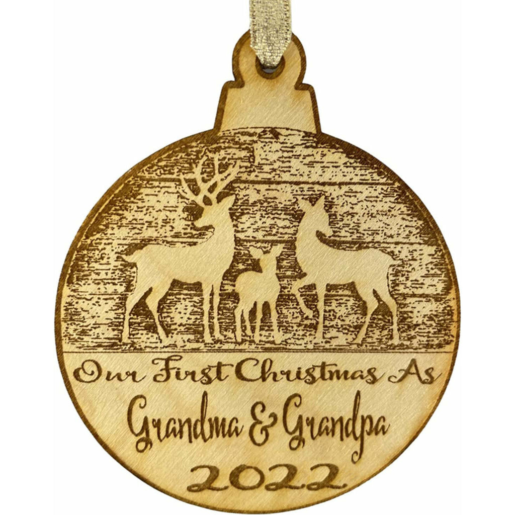 Grandma and Grandpa's First Christmas Christmas Ornament (2022) - New Born Reindeer Design- Year and New Grandparents Engraved Baby First Christmas Gift Baby Shower Holiday Wood - Wedding Collectibles