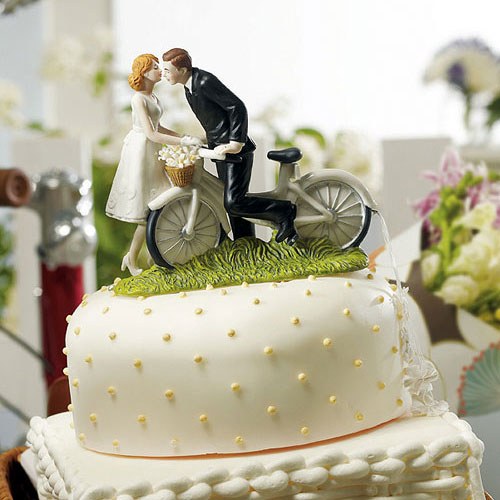 "A Kiss Above" Bicycle Bride and Groom Couple Figurine - Wedding Collectibles
