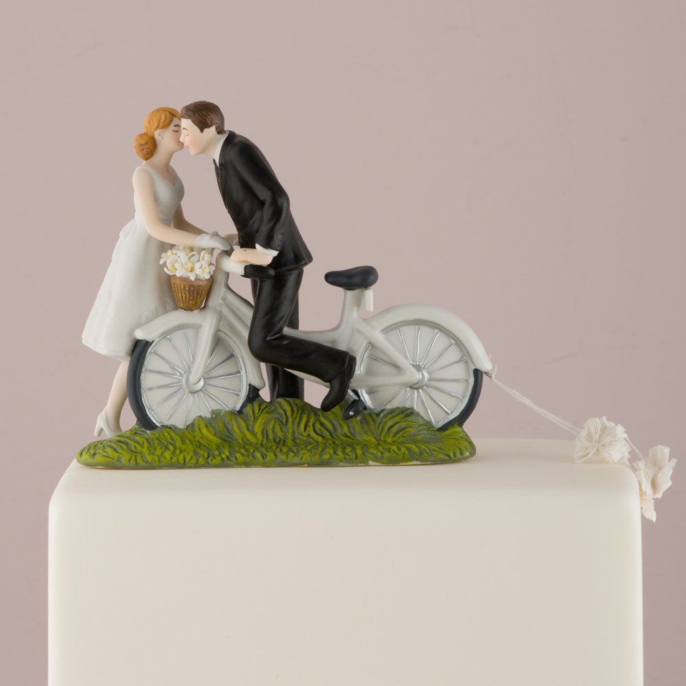 "A Kiss Above" Bicycle Bride and Groom Couple Figurine - Wedding Collectibles