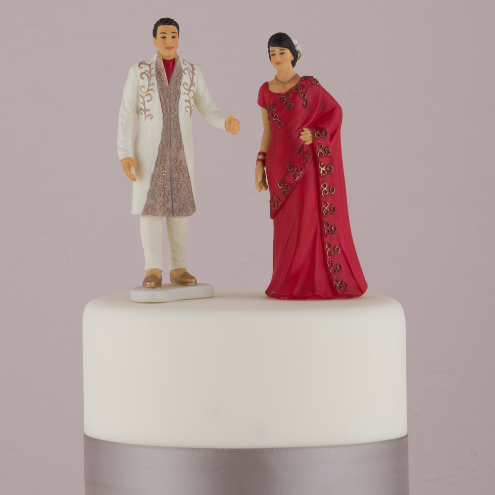 Traditional Indian Bride and Groom Figurine Cake Toppers - Wedding Collectibles
