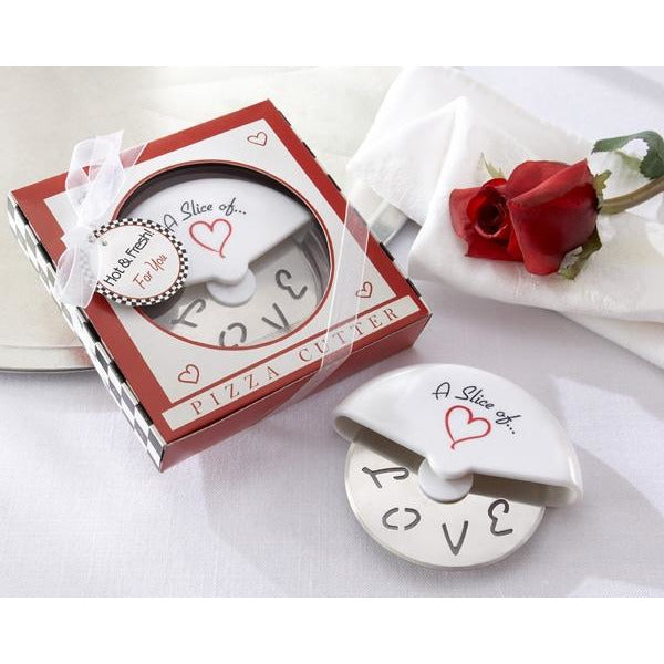"A Slice of Love" Stainless-Steel Pizza Cutter in Miniature Pizza Box - Wedding Collectibles