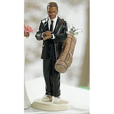 African American Golf Fanatic Groom Mix & Match Cake Topper - Wedding Collectibles