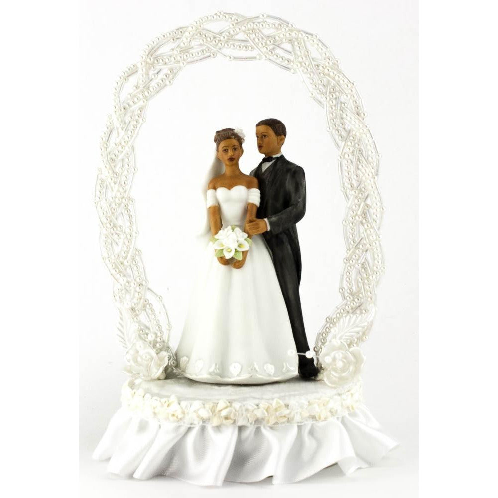 African American Pearl Elegance Arch Bride and Groom Cake Topper - Wedding Collectibles