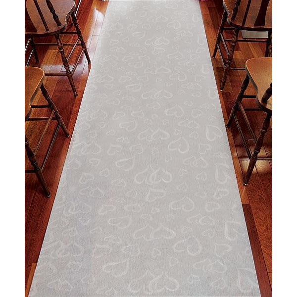 All Over Heart Fabric Wedding Aisle Runner in Plain White - Wedding Collectibles