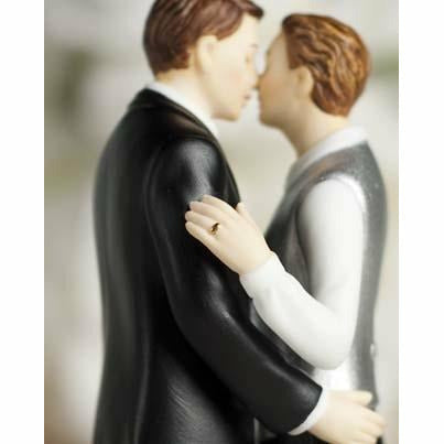 Romance Ribbon Accent Gay Couple Cake Topper - Wedding Collectibles
