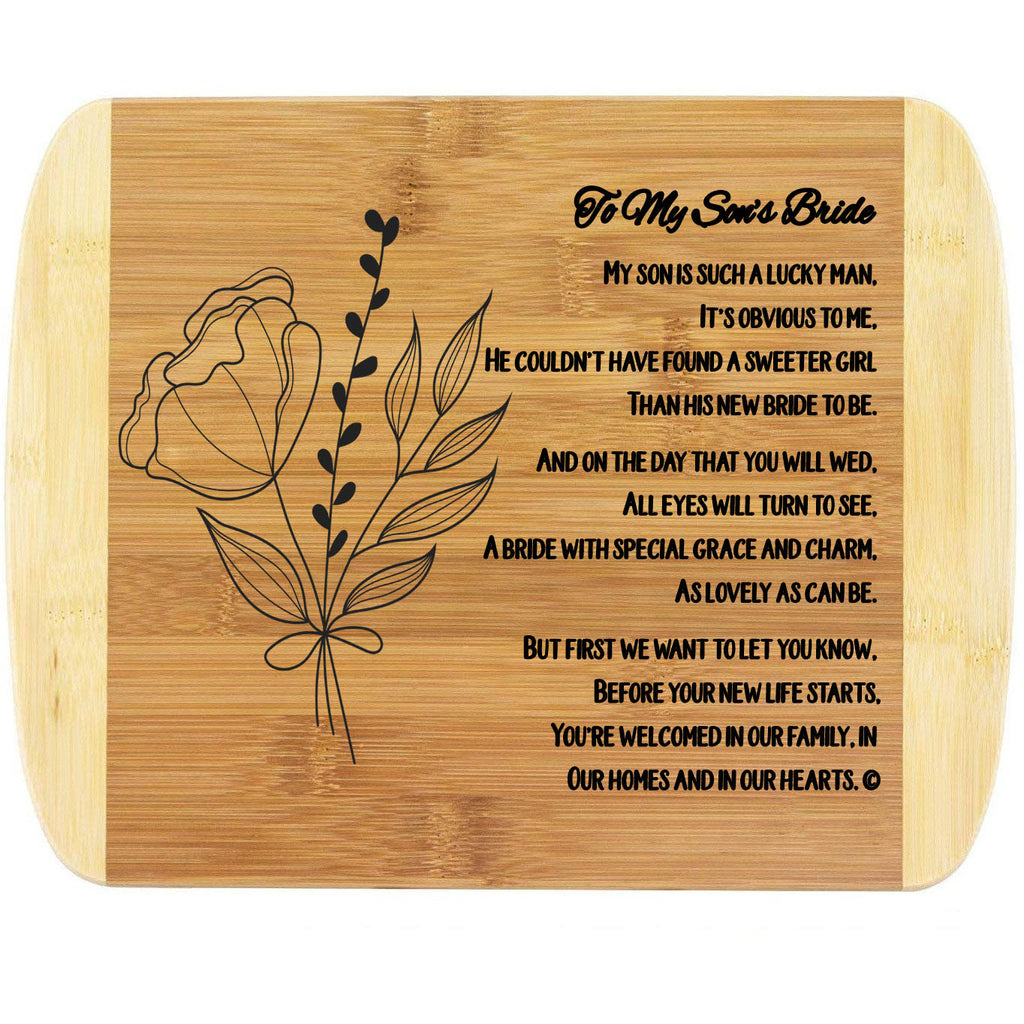 Engraved Cutting Board, 11” x 8.75”, Mother-in-Law to Bride-to-Be Gifts, Natural Sustainable Bamboo Kitchen Decor, Wedding or Bridal Shower Gift for Her, BPA Free - Wedding Collectibles