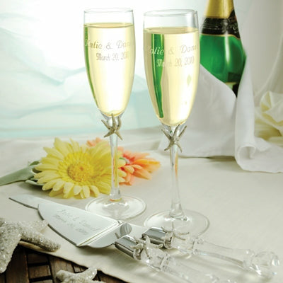 Beach Champagne Flutes and Cake Server Set - Wedding Collectibles