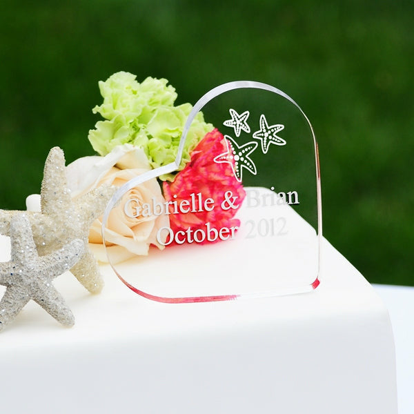 Beach Wedding Acrylic Heart Starfish Cake Topper - Wedding Collectibles
