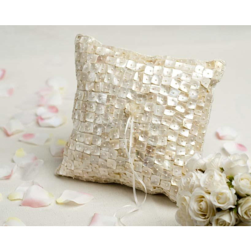 Beautiful Mother of Pearl Shell Ring Pillow - Wedding Collectibles