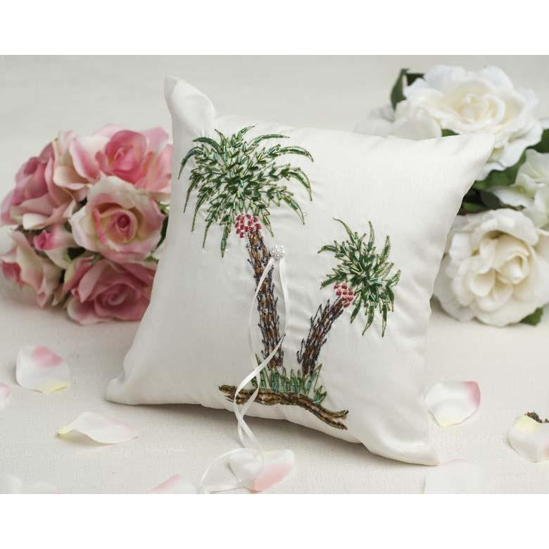 Beautiful Palm Tree Beach Ring Pillow - Wedding Collectibles