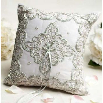 Beautiful Silver Woven Ring Pillow - Wedding Collectibles