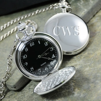 Black Face Silver-Plated Pocket Watch - Wedding Collectibles