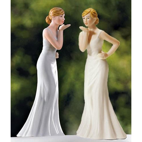 Brides Blowing Kisses Gay Cake Topper - Wedding Collectibles