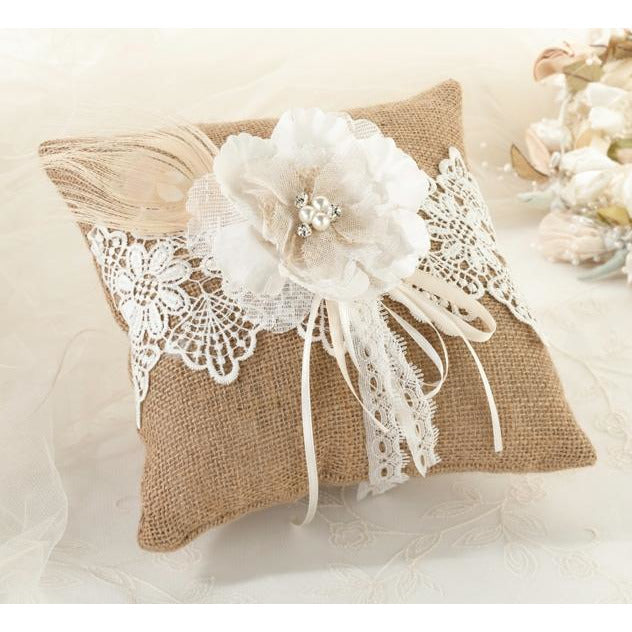 Burlap & Lace Ring Pillow - Wedding Collectibles