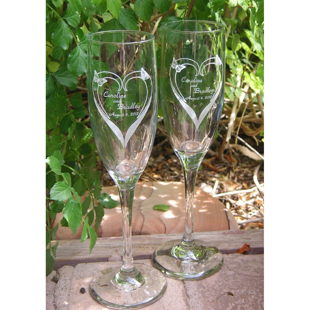 Butterfly - Bloomin Heart Toasting Wedding Champagne Glass Flutes (Pair) - Wedding Collectibles
