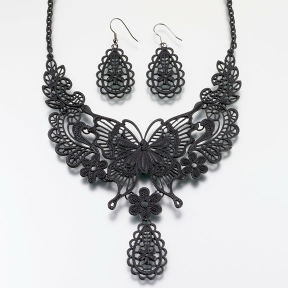 Butterfly Jewelry Set - Black - Wedding Collectibles