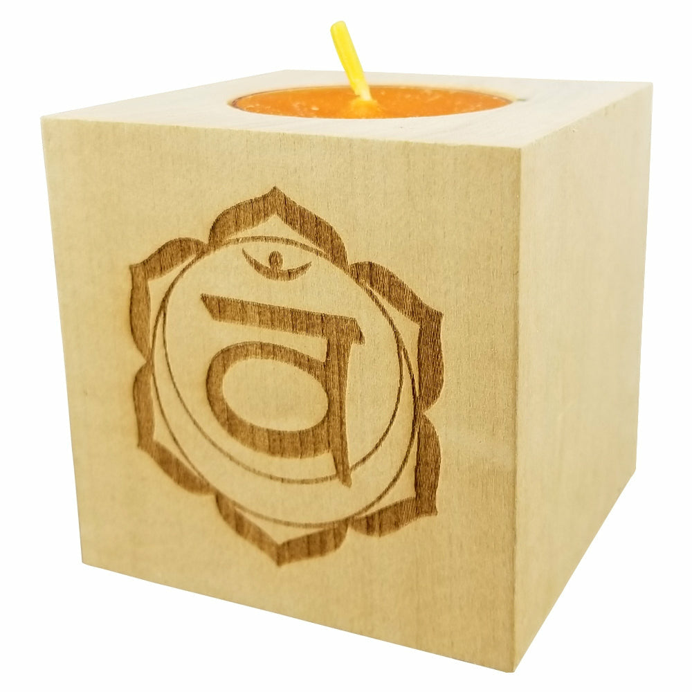 Chakra 2 Swadhishthana - Sacral Chakra Candle (Orange) - Engraved Wood Tea Light (2.5”) - Yoga Meditation Candle - Yoga Candle - Meditation Candle - Wedding Collectibles