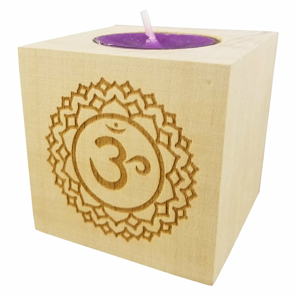 Chakra 7 Sahasrara - Crown Chakra Candle (Purple) - Engraved Wood Tea Light (2.5”) - Yoga Meditation Candle - Yoga Candle - Meditation Candle - Wedding Collectibles