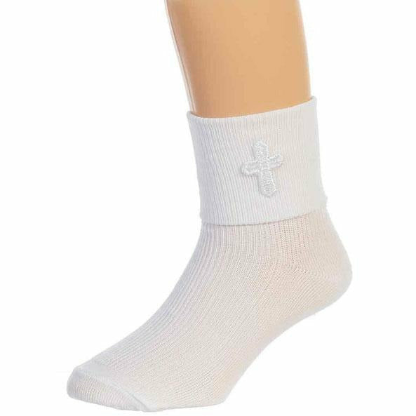 Baptism Keepsake Gift Poetry Baby Boy Socks with Embroidered Cross Design (Size: Age 1-2) - Wedding Collectibles