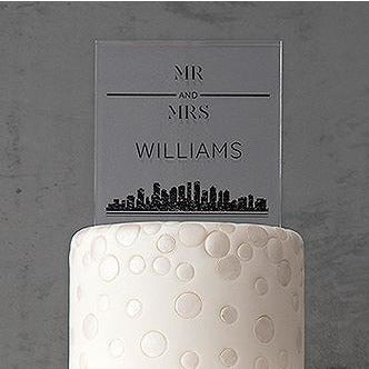 City Style Personalized Clear Acrylic Block Cake Topper - Wedding Collectibles