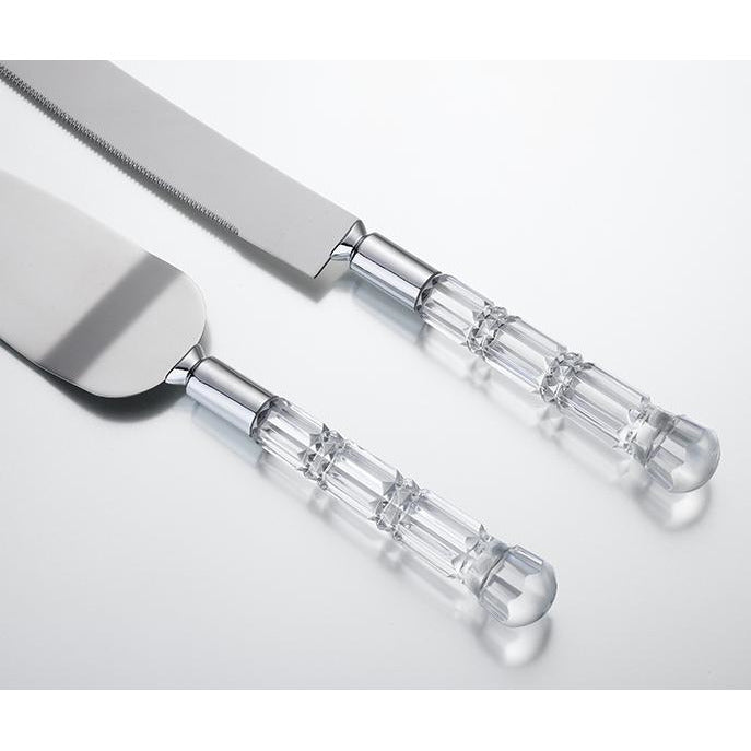 Clear Acrylic Handled Knife and Server Set - Wedding Collectibles
