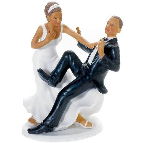 Comical Couple with the Groom "Taking a Plunge" (African American) - Wedding Collectibles