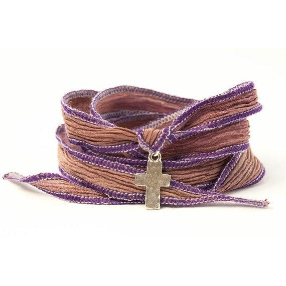 Cross Bracelet, Silk Wrap Jewelry - Wedding Collectibles