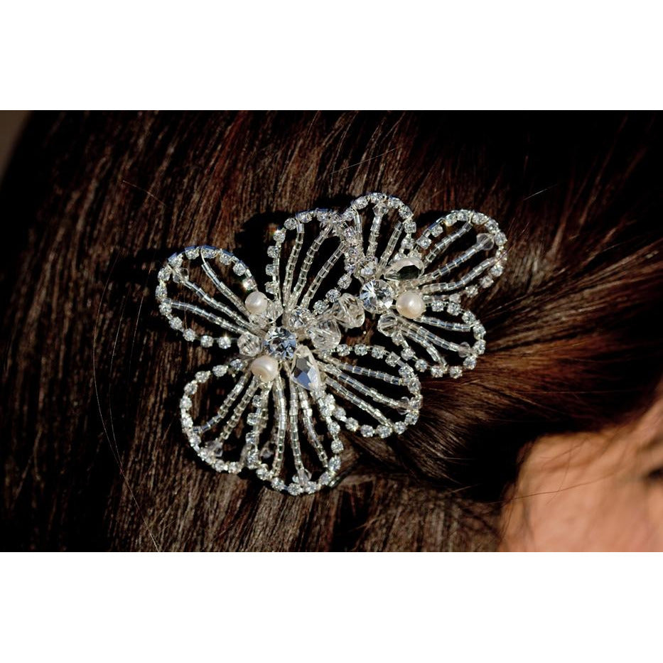 Crystal Beaded Deco Flower Comb - Wedding Collectibles