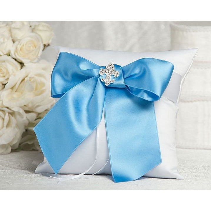 Crystal Fleur de Lis Ribbon Ring Pillow- Custom Colors! - Wedding Collectibles