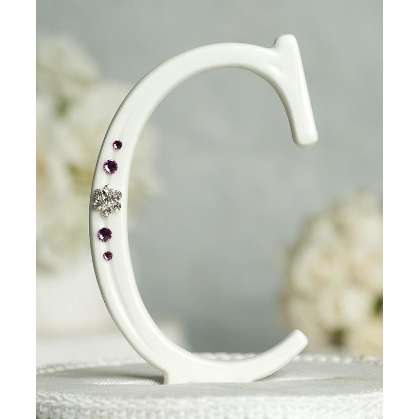 Crystal Florette Accented Porcelain Monogram Cake Topper - Custom Colors! - Wedding Collectibles