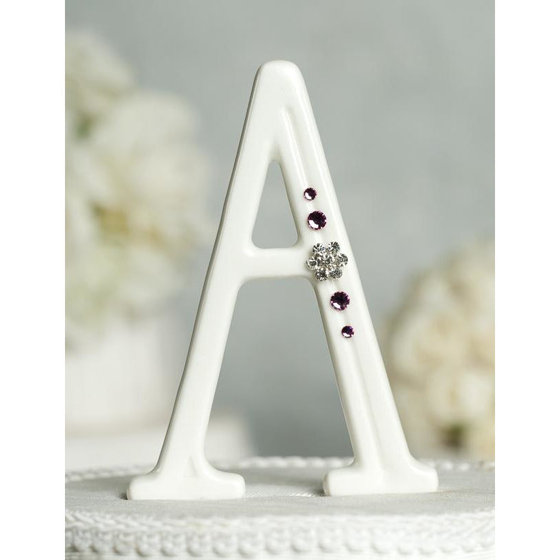 Crystal Florette Accented Porcelain Monogram Cake Topper - Custom Colors! - Wedding Collectibles