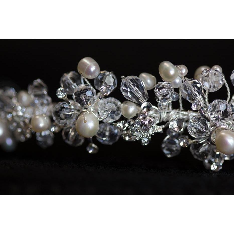 Crystal Flowers with Pearl Accent Headband - Wedding Collectibles