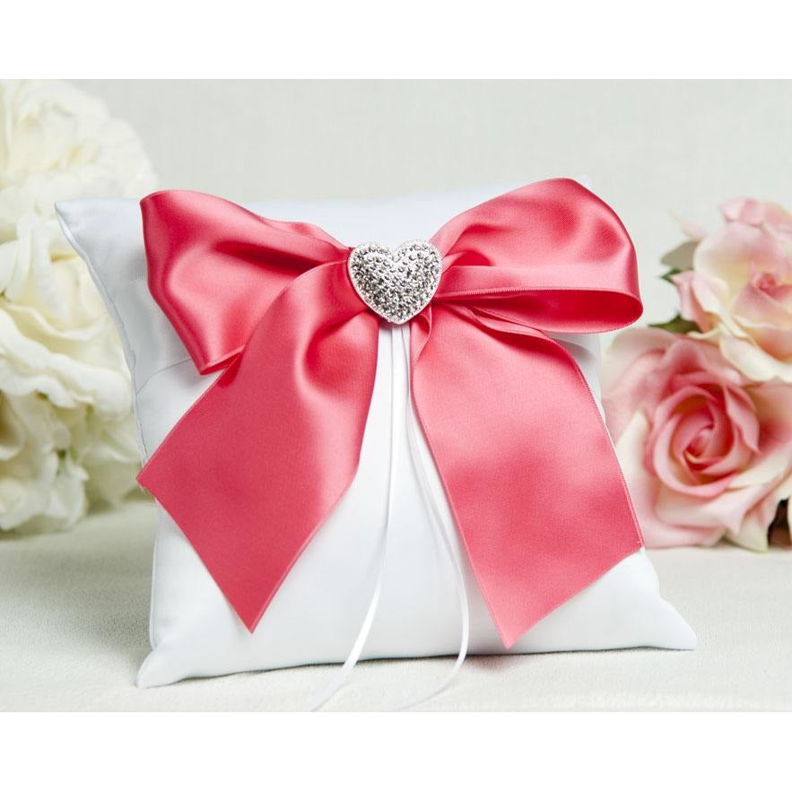 Crystal Heart Ribbon Ring Pillow- Custom Colors! - Wedding Collectibles