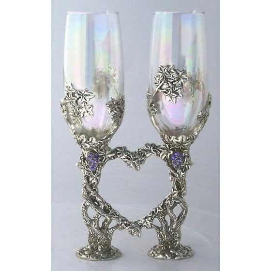 Crystal Vine Heart Toasting Glasses Set - Wedding Collectibles