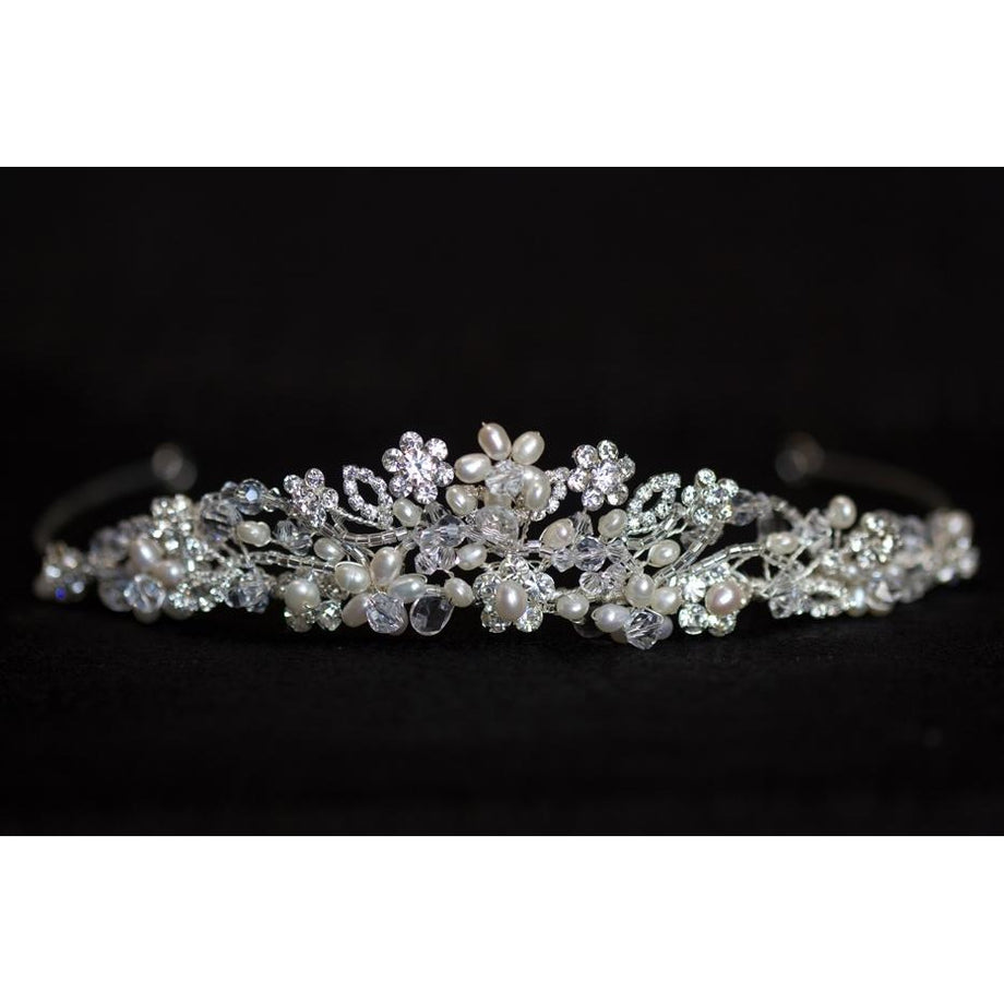 Pearls, Swarovski crystal, stick pearls tiara Freshwater Pearl and Swarovski Crystal Vine Tiara | David main image 4