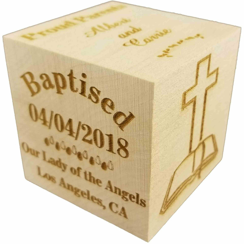 Custom Engraved BIG Baby's Baptism Christening Dedication Block 2018 Wood Baby Block (2.5”) - Wedding Collectibles