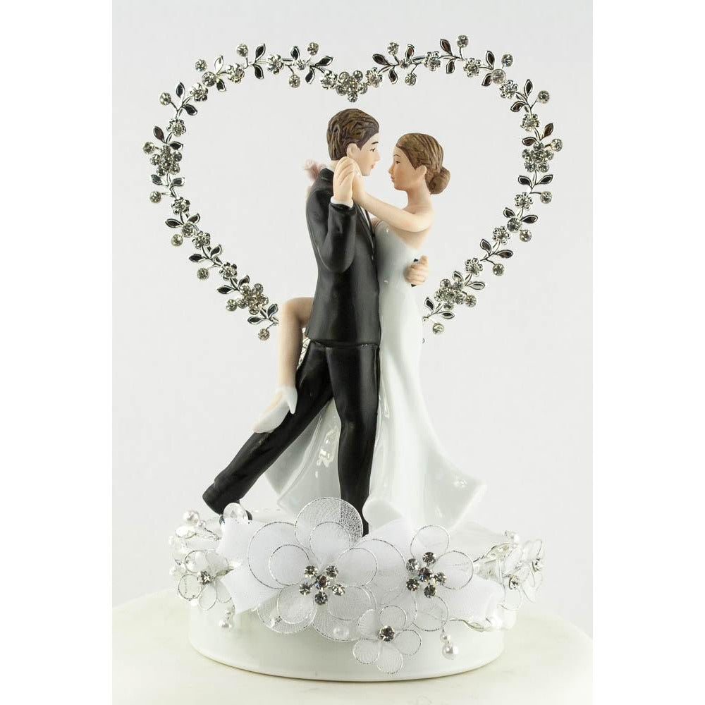 Dancing Bride and Groom Rhinestone Heart Wedding Cake Topper - Wedding Collectibles