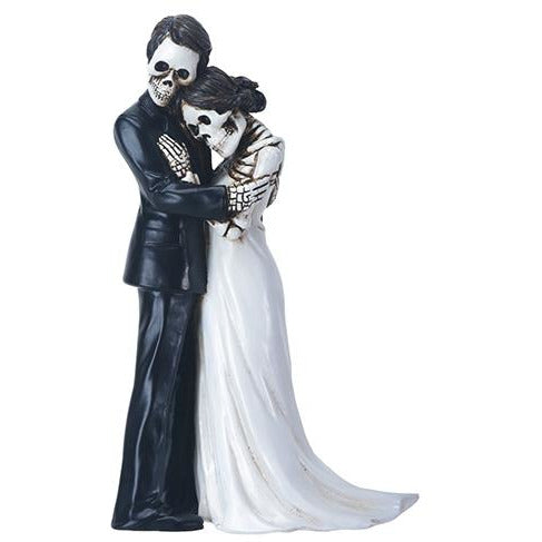 Day of the Dead Skulls Groom Embracing Bride Wedding Cake Topper - Wedding Collectibles