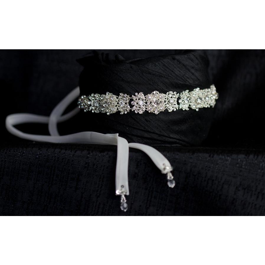 Delicate Crystal Filigree Scroll Ribbon Headband - Wedding Collectibles