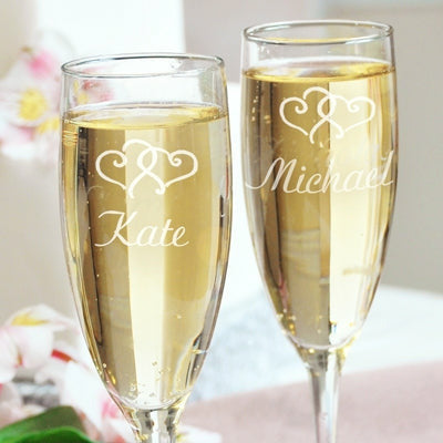 Double Hearts Toasting Flutes - Wedding Collectibles