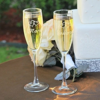 Double Hearts Toasting Flutes - Wedding Collectibles