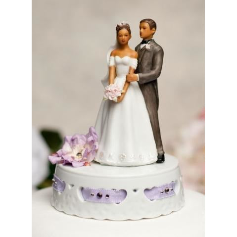 Elegant African American Ribbon Accent Cake Topper- Custom Colors! - Wedding Collectibles