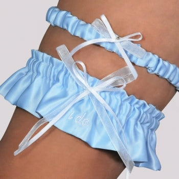 Embroidered "I Do" Wedding Garter in Blue - Wedding Collectibles