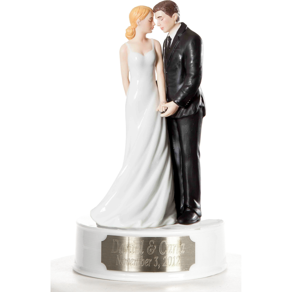 Engraveable Porcelain Bride and Groom Wedding Cake Topper - Wedding Collectibles