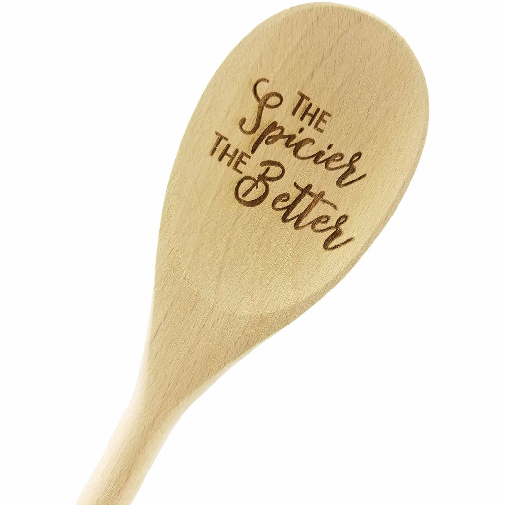 Engraved The Spicier The Better Wood Spoon Gift - 14 inch- hostess gift, shower favor, engraved spoon, stocking stuffer - Wedding Collectibles