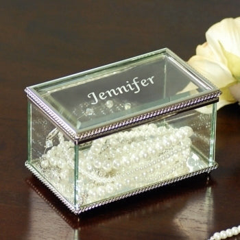 Engraved Beveled Glass Jewelry Box - Wedding Collectibles