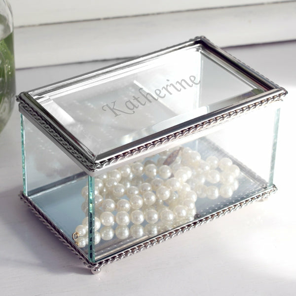 Engraved Beveled Glass Jewelry Box - Wedding Collectibles