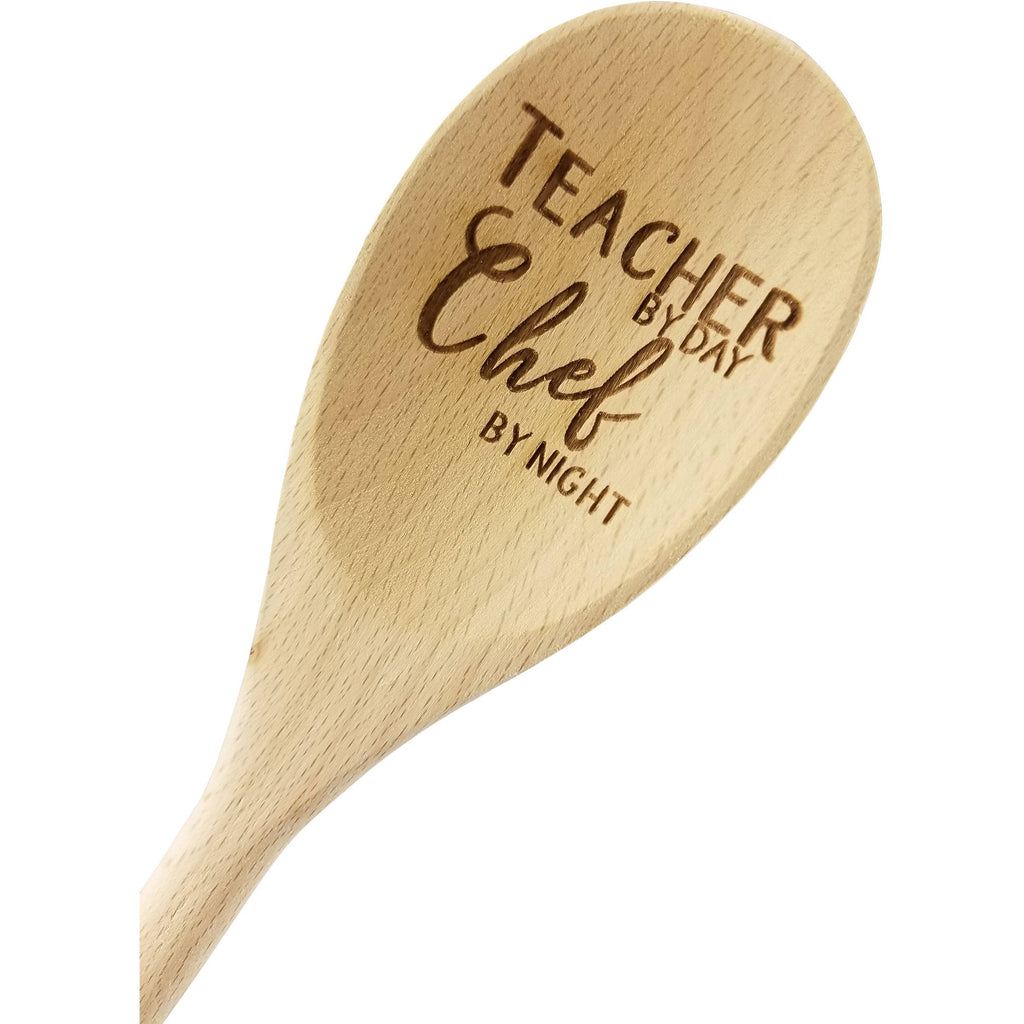 Engraved Teacher By Day, Chef By Night Wood Spoon Teacher Gift - 14 inch- hostess gift , engraved spoon, stocking stuffer - Wedding Collectibles