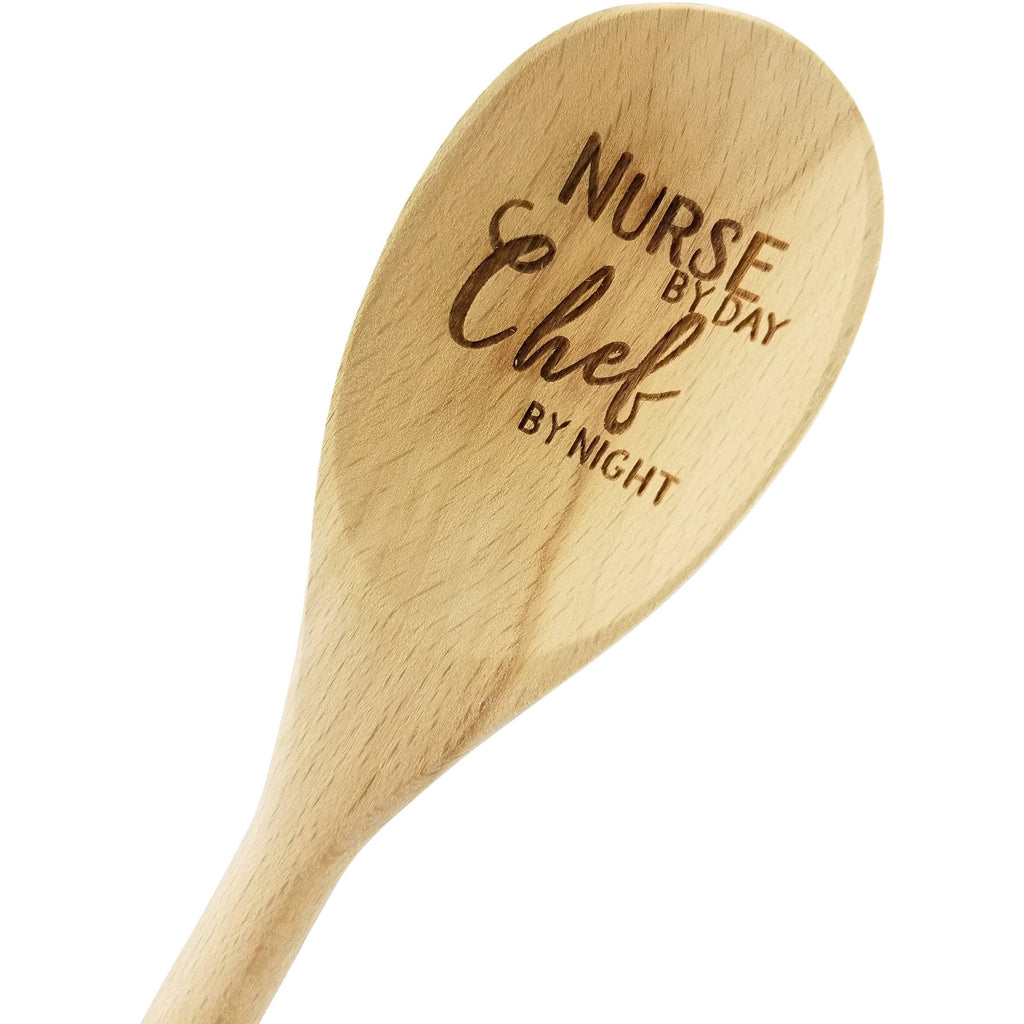Engraved Nurse By Day, Chef By Night Wood Spoon Nurse Gift - 14 inch- hostess gift , engraved spoon, stocking stuffer - Wedding Collectibles