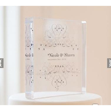Fanciful Monogram Personalized Clear Acrylic Block Cake Topper - Wedding Collectibles